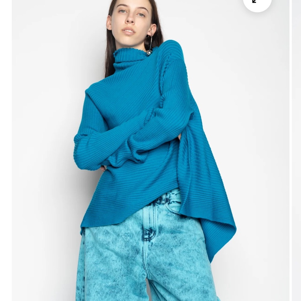 Marques Almedia 100% merino wool TURQUOISE DRAPED JUMPER